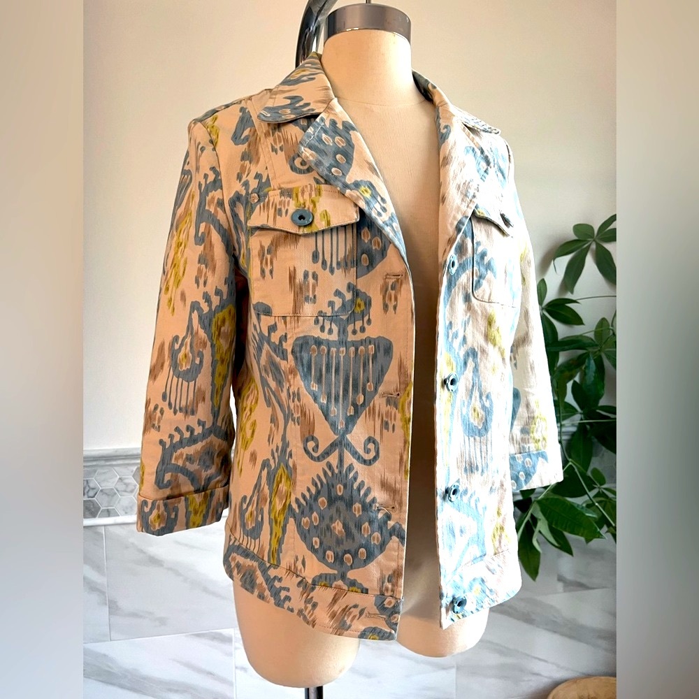 SOLO Moda Floral Print Beige Jacket Sz 6